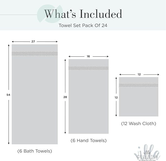 100% Cotton Bath Towel Set of 24-6 Bath Towels, 6 Hand Towels, 12 Wash Cloths - Image 2