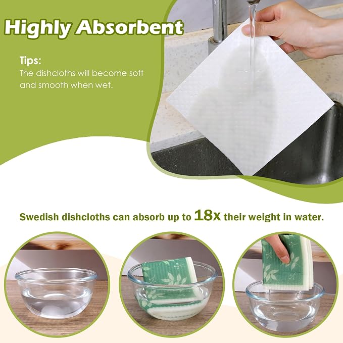 6 Packs Swedish Paper Cloths for Kitchen, Reusable Paper Towels Washable Dish - Image 4