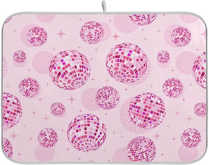 Disco Balls Pink Dish Drying Mat by BOENLE-WELCOMEYOURCOMING