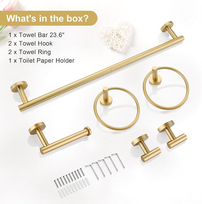 TQKAG Brushed Gold Bathroom Hardware Set 6-Piece Bathroom Accessory Set 23.6 - Image 8