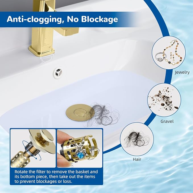 Hibbent 2 Pack Upgraded 3 in 1 Bathroom Sink Drain Strainer, Universal Pop Up - Image 2