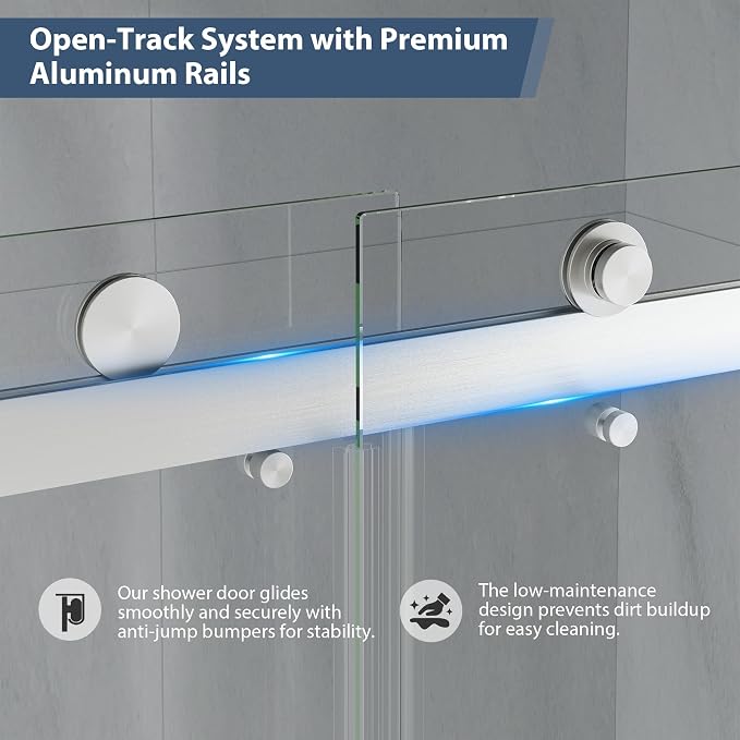Frameless Bathtub Shower Door, 55-60" W x 60" H Double Sliding Tub Shower Door - Image 6