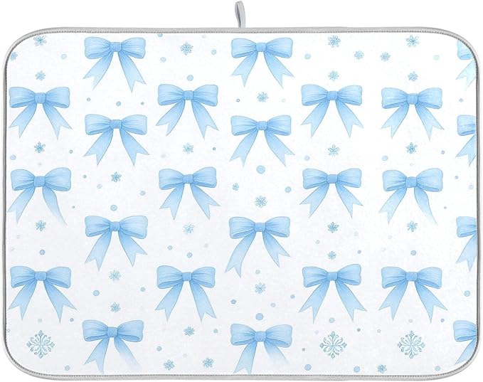 Blue Bow Ribbon Dish Drying Mat by Wamika