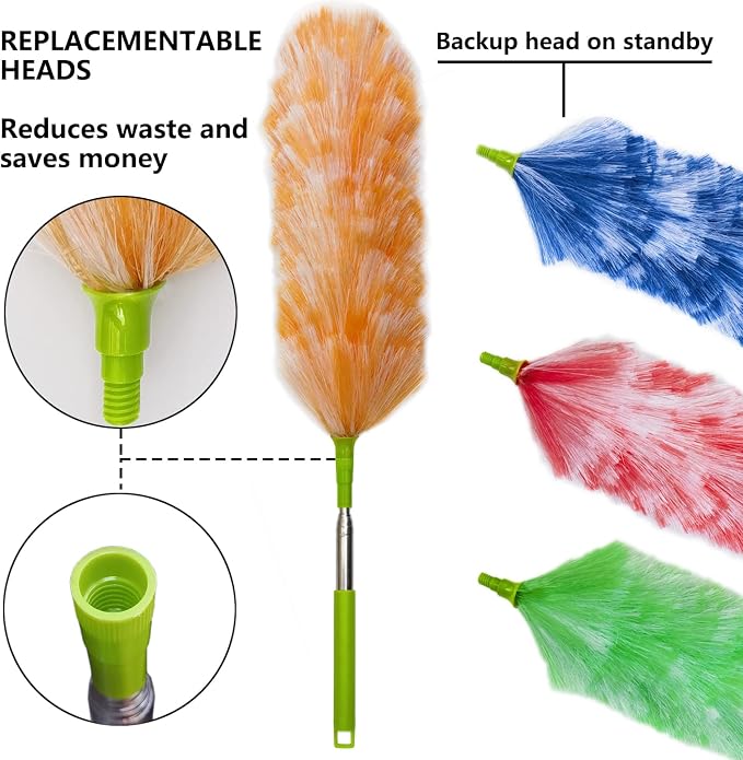 4 Pack Washable Electrostatic Duster, Extendable Pole 25" to 55", Feather Duster - Image 2