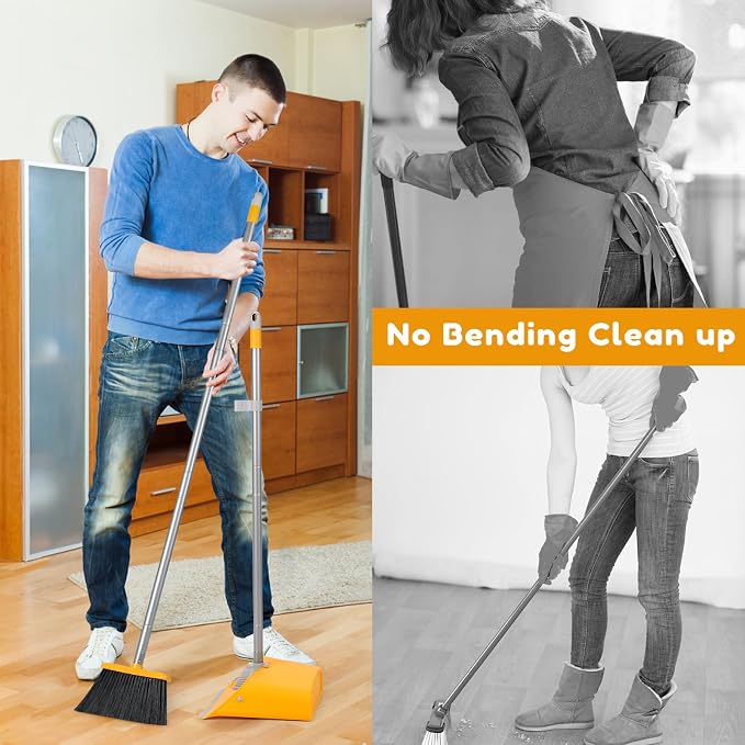 Broom and Dustpan Set with Long Handle 52", Standing Broom and Dust Pan Set - Image 3