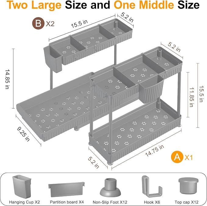 3 Pack Multi-Purpose Under Sink Organizers and Storage, 2026 L-Shaped Pull Out - Image 6