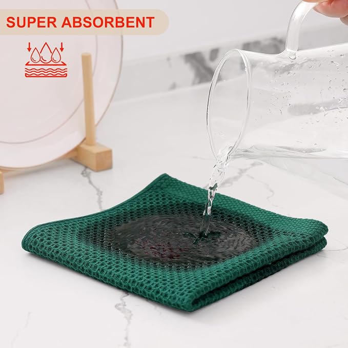 Kitinjoy 100% Cotton Kitchen Dish Cloths, 6 Pack Waffle Weave Ultra Soft - Image 3