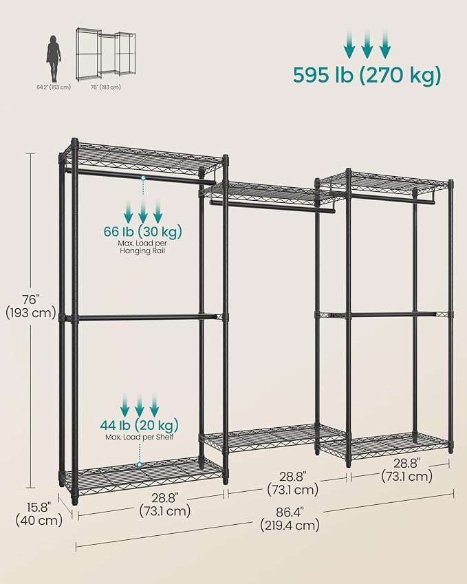 SONGMICS Heavy-Duty Clothes Rack, Garment Rack, Portable Closet, 86.4-Inch Wide - Image 6