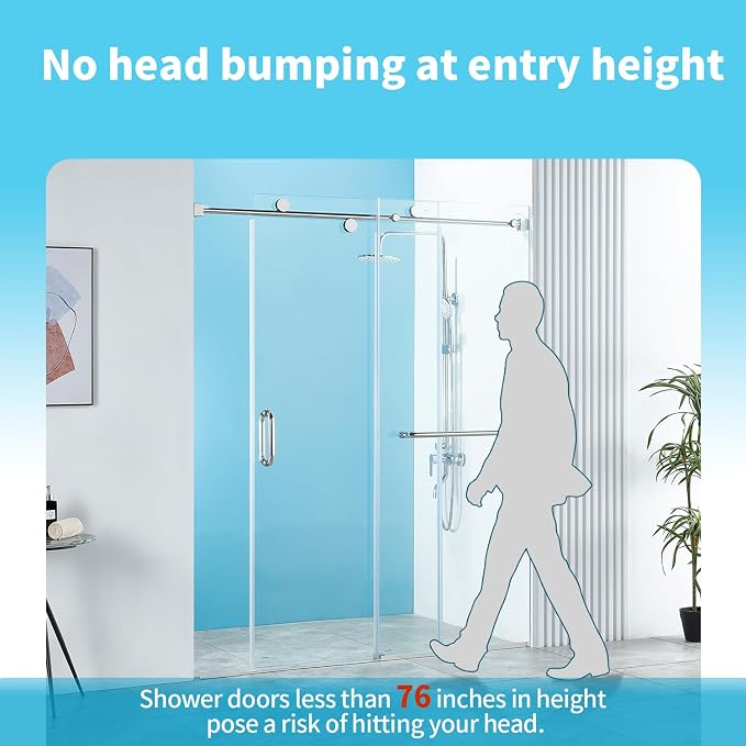 56-60" W x 76" H Frameless Sliding Shower Door, Frameless Shower Door, Shower - Image 7