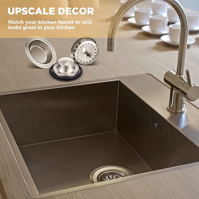 Mudder 3 Pcs Kitchen Sink Drain Strainer and Stopper Stainless Steel Garbage - Image 7