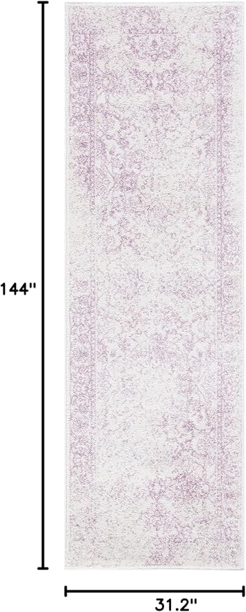 SAFAVIEH Adirondack Collection Runner Rug - 2'6" x 12', Ivory & Lavender, Distressed Vintage Floral Design, Non-Shedding & Easy to Clean, Ideal for Hallway, Foyer, Entryway, Bedroom (ADR109U)