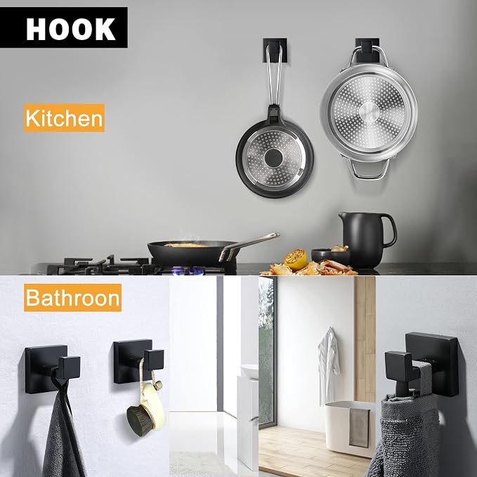 TNOMS Black Towel Bar Set 5-Piece Bathroom Hardware Set Including 23.6 Inch - Image 5