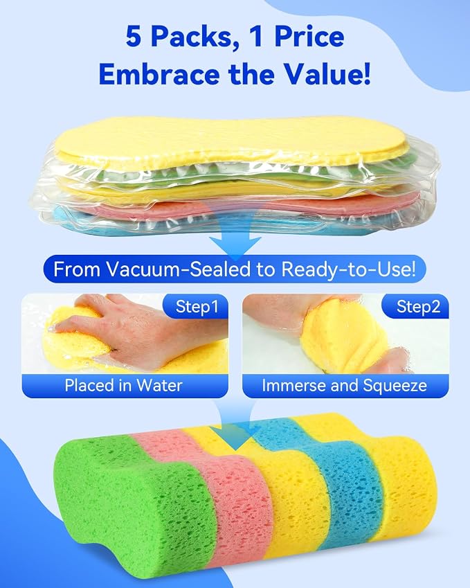 Temede 5-Pack Car Wash Sponges, 9.1" x 4.3" x 2.4" Large Sponges, Extra Thick - Image 3
