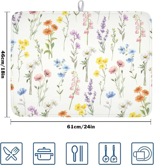 Spring Floral Dish Drying Mat for Kitchen Counter 18 x 24 Inch Colorful Flowers - Image 2