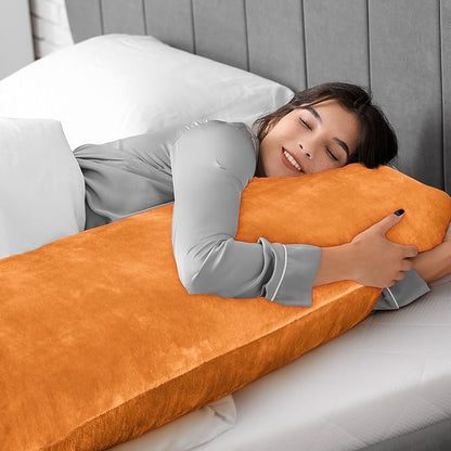 BEDELITE Body Pillow Cover with Zipper Closure, Super Soft and Cozy Fleece Pillowcase 20 x 54 Inches, Luxury Fluffy Plush Long Body Pillow Pillowcase for All Seasons(Burnt Orange)