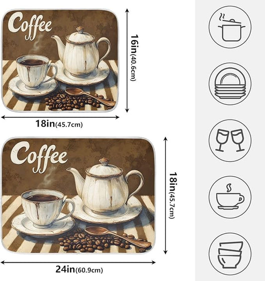 Coffee Themed Dish Drying Mat for Kitchen Counter Absorbent Microfiber Small - Image 2