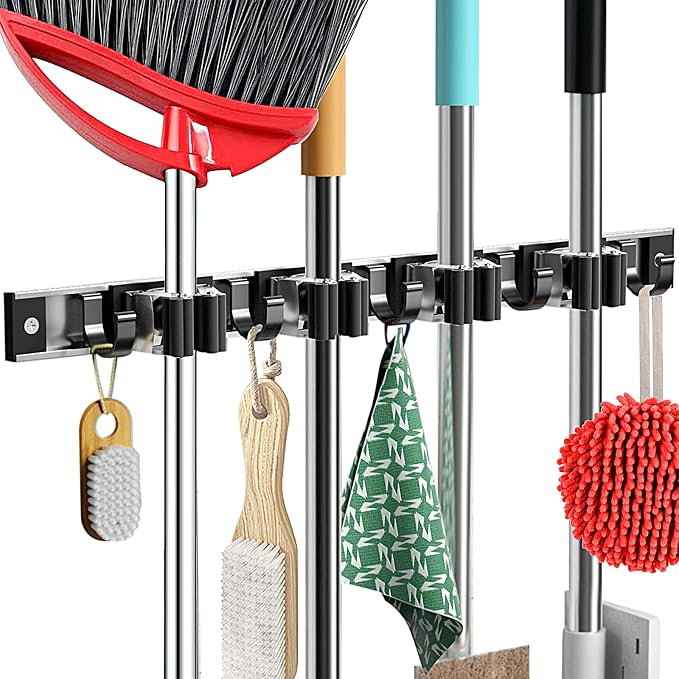 Piyl Mop and Broom Holder Wall Mount Metal Heavy Duty Utility Hooks Broom by Piyl