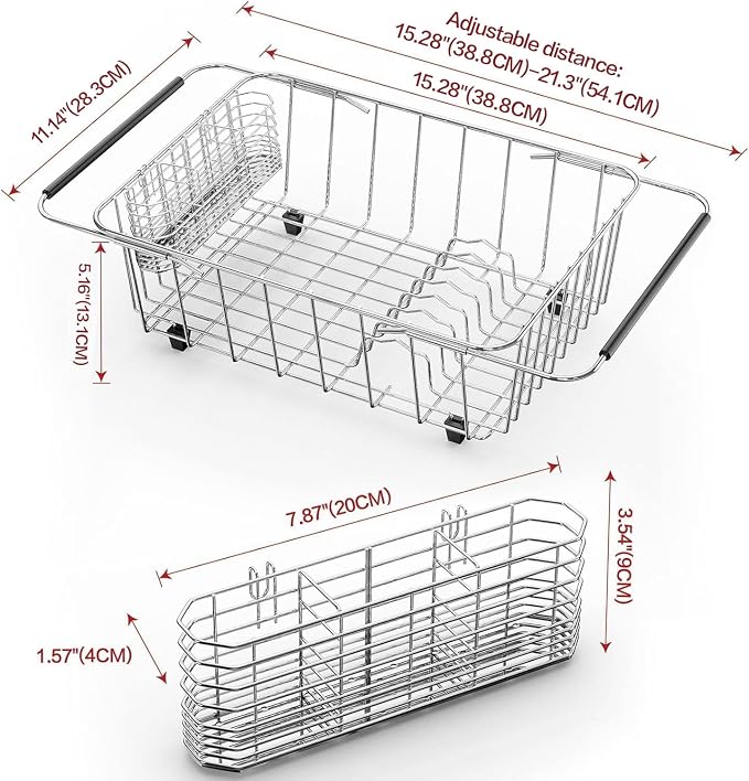 Large Dish Drainer Rack in Sink Adjustable, Expandable 304 Stainless Steel - Image 2