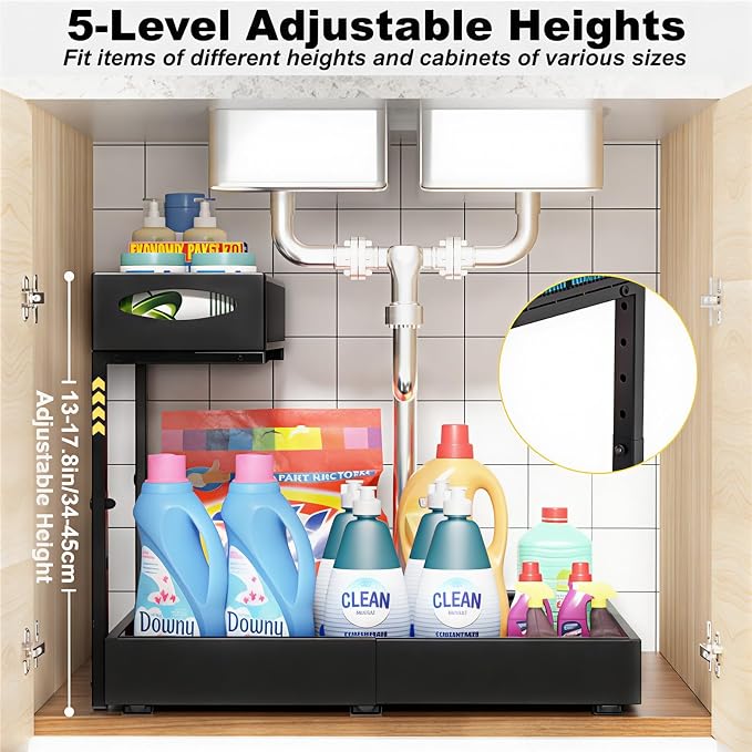 Housolution Under Sink Organizer, 2 Tier Metal Pull Out Under Sink Storage Rack - Image 2