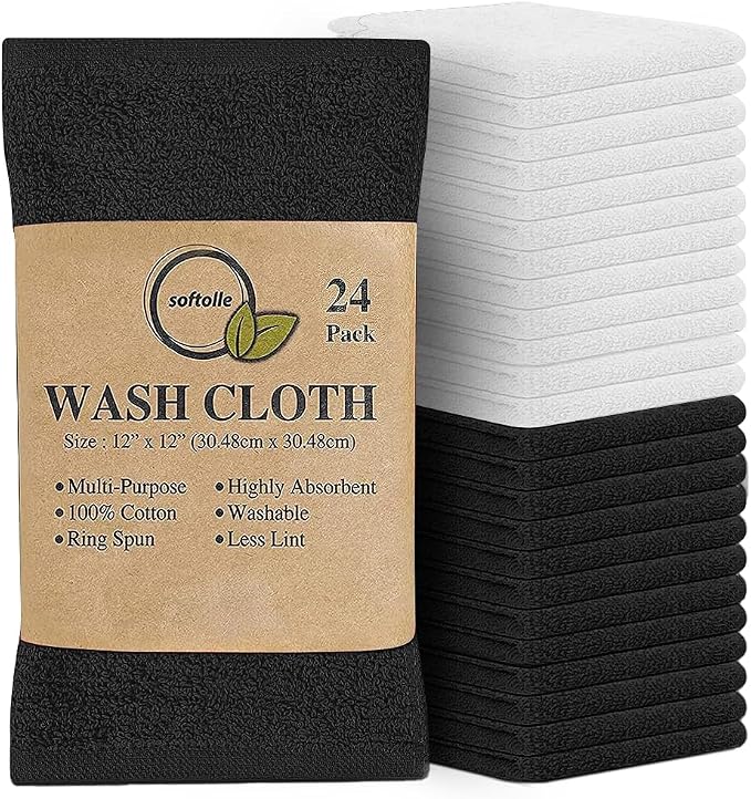 Softolle 100% Cotton Washcloths 24 Pack Soft, Highly Absorbent Washcloth by Softolle