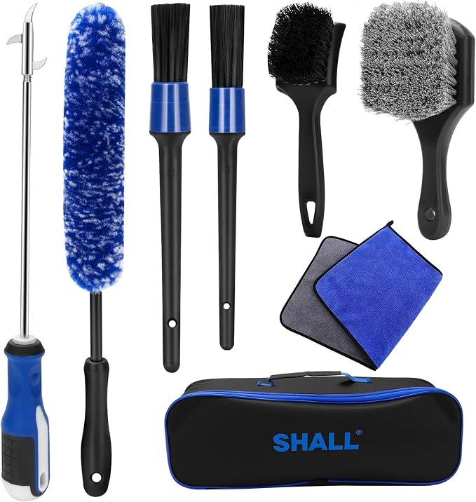 SHALL 8Pcs Wheel Brush Kit for Cleaning Wheel and Tire, Wheel and Rim Brush by SHALL