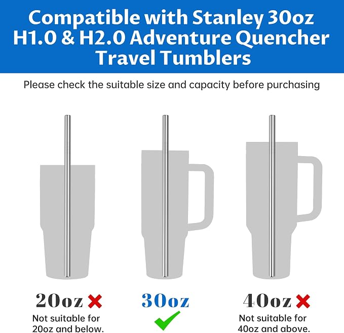 Tomorotec 30oz Straws, 0.35"/9mm Diameter Sleek Metallic Finish- 7 Straight - Image 2