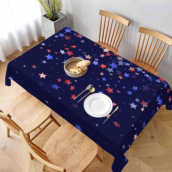 Blue White Red Stars Rectangular Tablecloth USA Flag Simple Style Dark Blue - Image 3