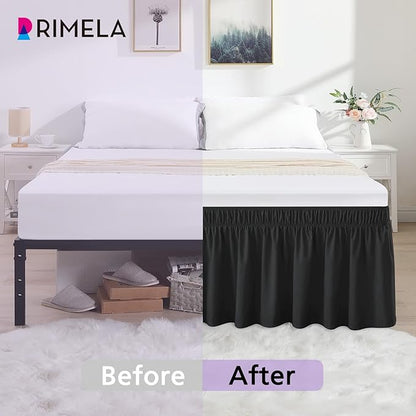 RIMELA Bed Skirt Full Size Black Bed Skirt 25 Inch Drop, Wrap Around Elastic Adjustable Bedskirt, Dust Ruffle for Bed Frame & Box Spring Soft Durable Fabric Machine Washable Easy to Install