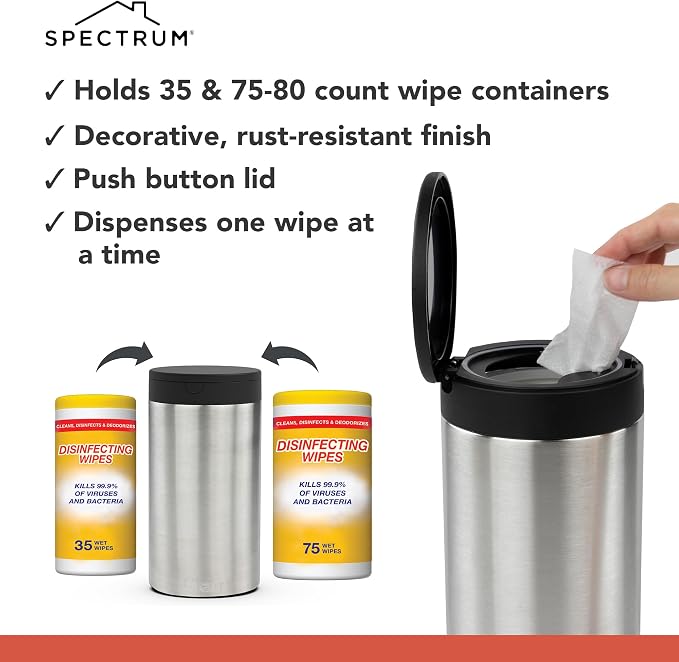 Spectrum Disinfecting Wipes Container Large Satin Nickel Refillable Stainless - Image 3