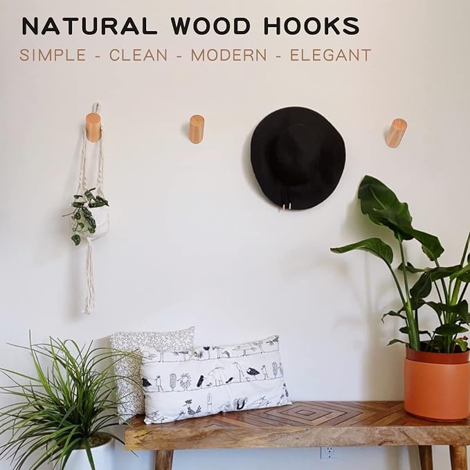 Wood Hooks, 3 Pack Wall Hooks Heavy Duty Rustic Coat Hooks Wall Mounted - Image 3