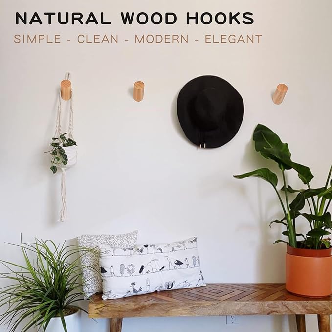 Wood Hooks, 3 Pack Wall Hooks Heavy Duty Rustic Coat Hooks Wall Mounted - Image 3