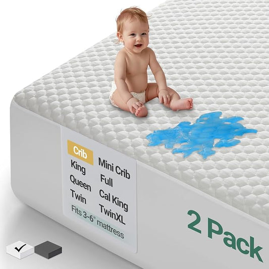 OhGeni 100% Waterproof Mattress Protector, Crib Size-2 Pack Mattress Pad by OhGeni