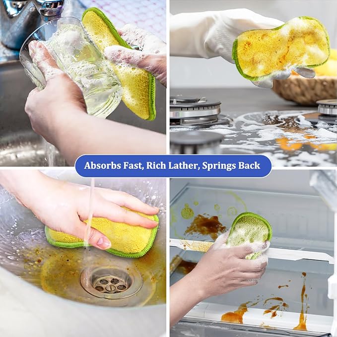 Dish Sponges Kitchen, 12 Pack Multi-Purpose Microfiber Scrub Sponge - Image 3