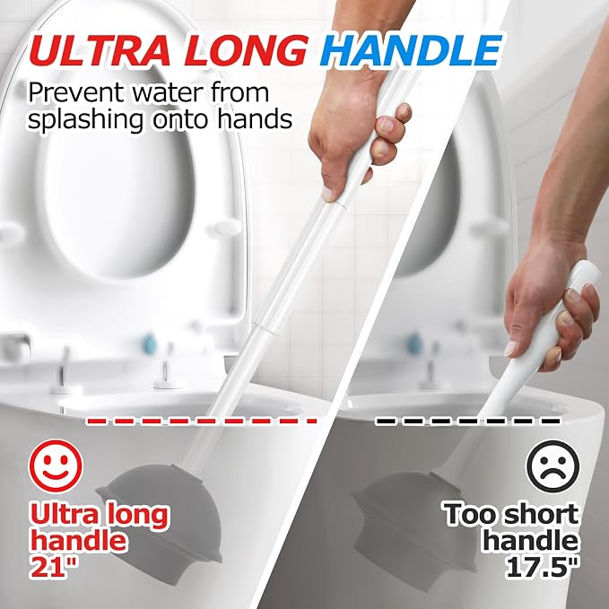 2Pack 2 in 1 Toilet Brush and Plunger Set, Extended Handle Plunger，Toilet Bowl - Image 2