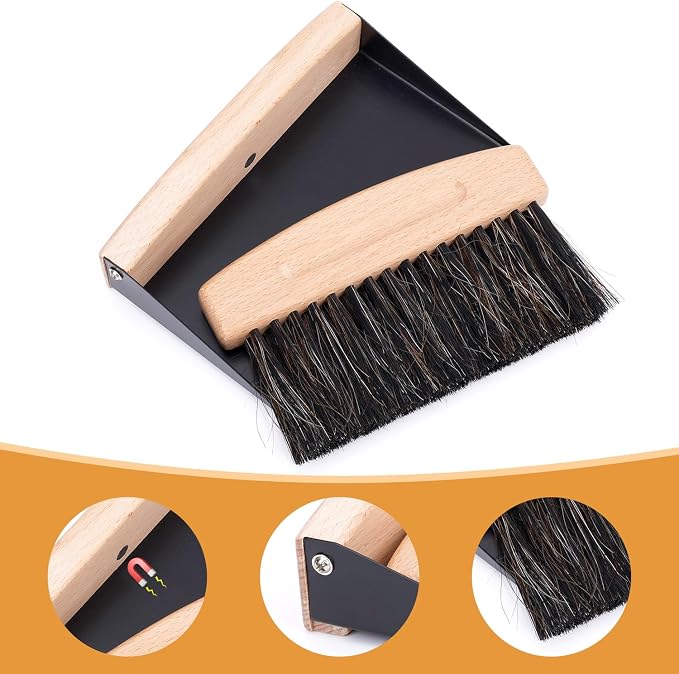 Desktop Broom and Dustpan Set, Mini Dustpan and Brush Set Wooden Handheld Broom - Image 4