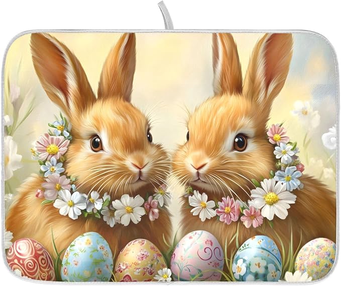Cute Rabbit Bunny Easter Eggs Dish Drying Mat by ALAZA