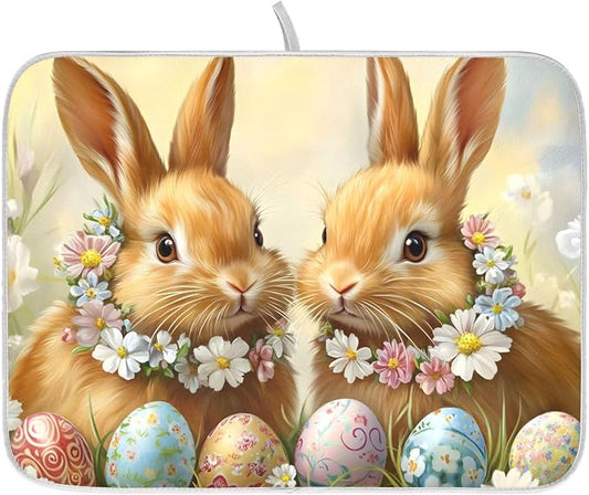 Cute Rabbit Bunny Easter Eggs Dish Drying Mat by ALAZA