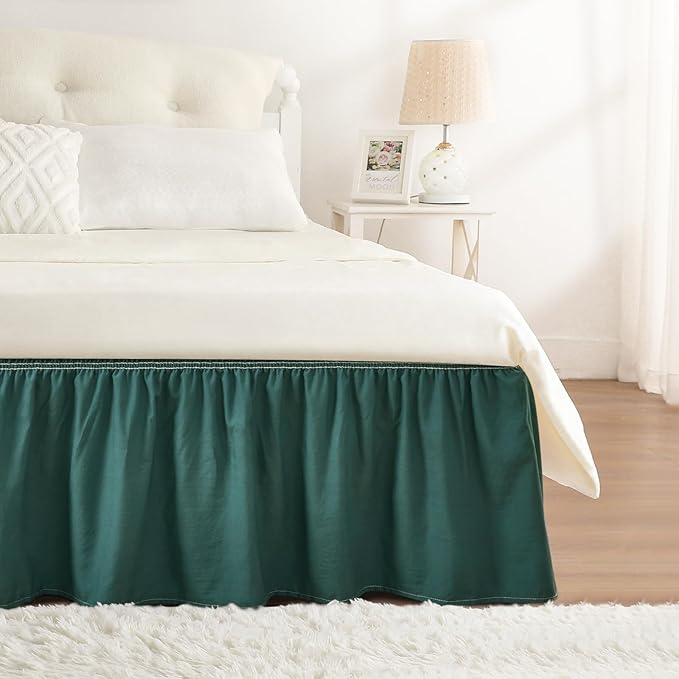 RIMELA Emerald Green Bed Skirt King Size 18 Inch Drop, Wrap Around Elastic Bedskirt, Dust Ruffle for Adjustable Bed Base Machine Washable Easy to Install Bed Skirts