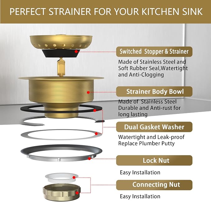 Kitchen Sink Drain Gold Sink Drain Strainer - Image 8