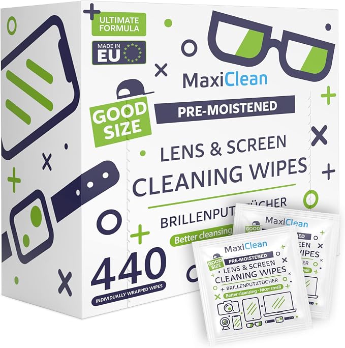 440 Pack Lens Wipes for Eyeglasses Pre-Moistened, Individually Wrapped by Maxi+Clean