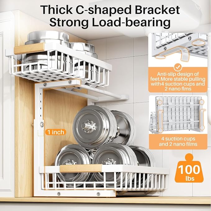 PXRACK Under Sink Organizer, Adjustable Height, 2 Tier Pull Out Under Cabinet - Image 5