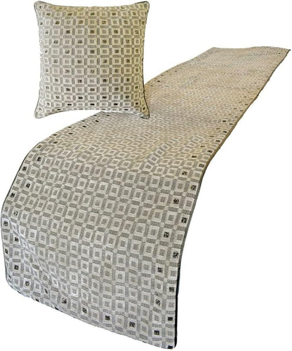 The HomeCentric King/Queen/Twin Grey Decorative Twin 53"x18" Bed Runner with Pillow Cover, Checkered, Beaded, Hand Embroidery Bed Scarf on Velvet Fabric - The Brick Effect