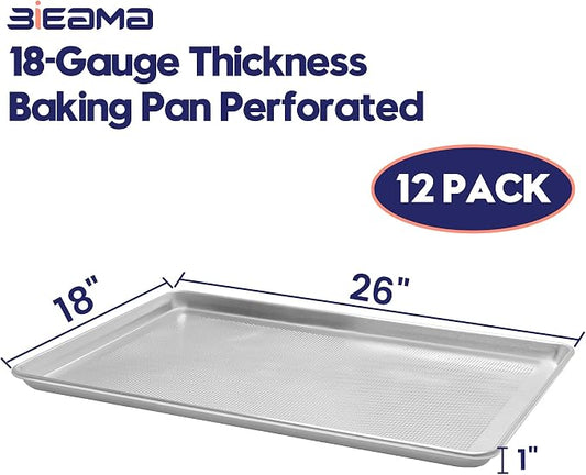 BIEAMA 12 Pack Full Size 26" x 18" Aluminum Baking Sheet Pan Perforated - Image 2