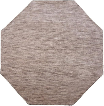 Hand Knotted Loom Wool ECO-Friendly Area Rugs - 8'x8', Octagon Shape, Light Brown Color, Plain Solid, High Pile Thick Handmade Anti Skid Area Rugs for Living Room, Bed Room (L00111)