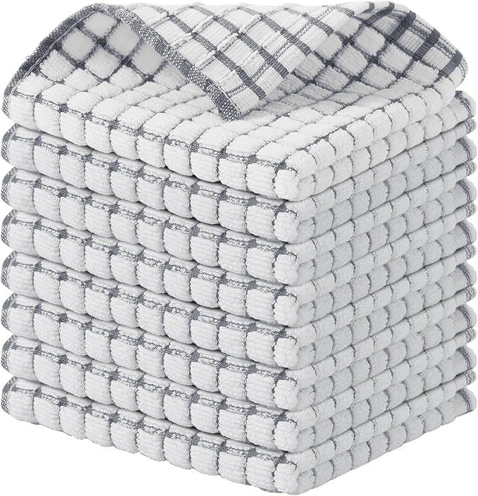 Kitinjoy Cotton 8 Pack Terry Kitchen Dish Cloths, 12 x 12 Inches Super Soft and by Kitinjoy