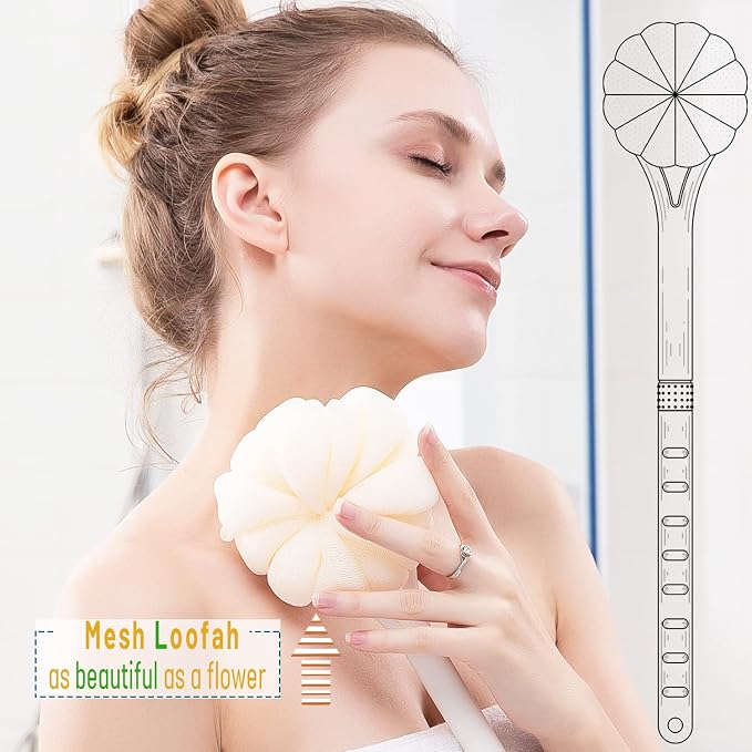 Shower Body Brush, Soft Bristles and Beautiful Pumpkin Loofah 14” Long Handle - Image 6
