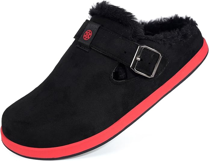 Fur Lined Clogs for Women Men Suede Winter Slippers Arch Support Slip on Mules - Image 2