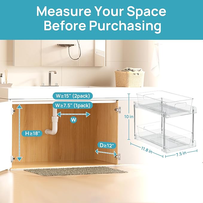 Vtopmart 4 Pack Bathroom Organizer, 2 Tier Clear Under Sink Organizers Vanity - Image 3