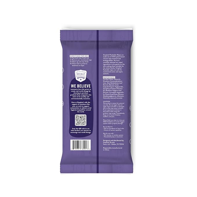 Simpleaf Lavender Essential Oil Flushable Wipes 50 Count - Image 4