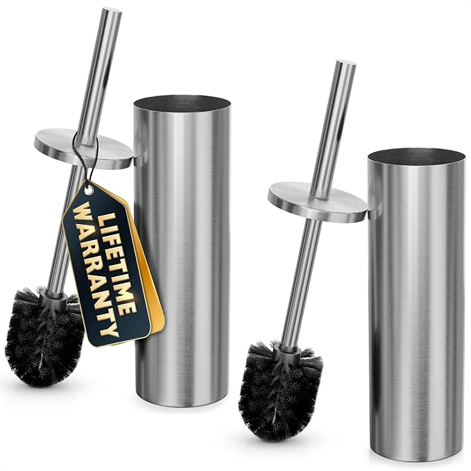 2 Pcs Stylish Stainless Steel Toilet Brush and Holder Set by Novsix